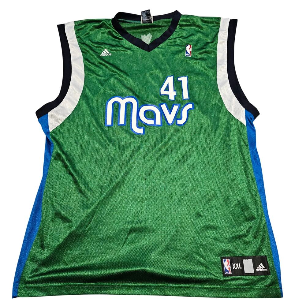 Dirk Nowitzki Dallas Mavericks Green Jersey #41 Adidas NBA Mens XXL 2XL